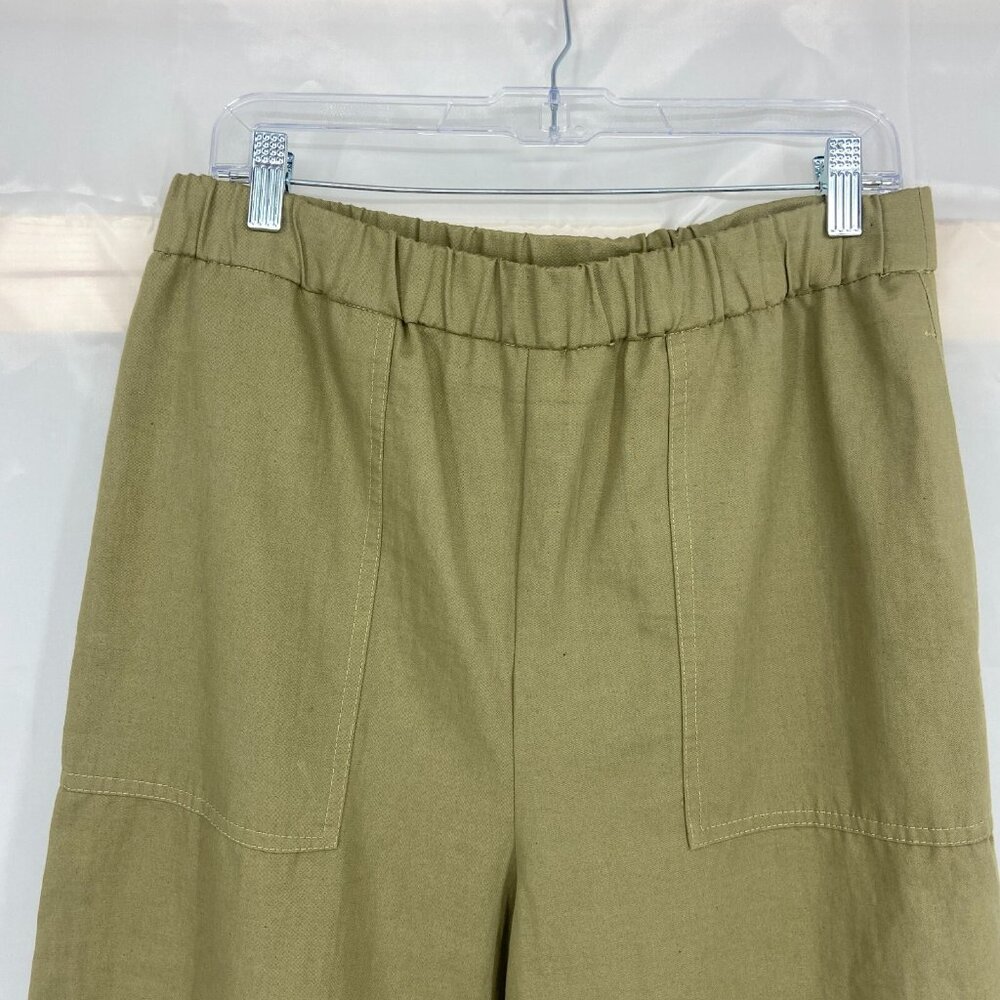 Twenty Montreal Women L Ultra Wide Leg Pant Cropped Green Modern Trendy Baggy - Picture 3 of 12